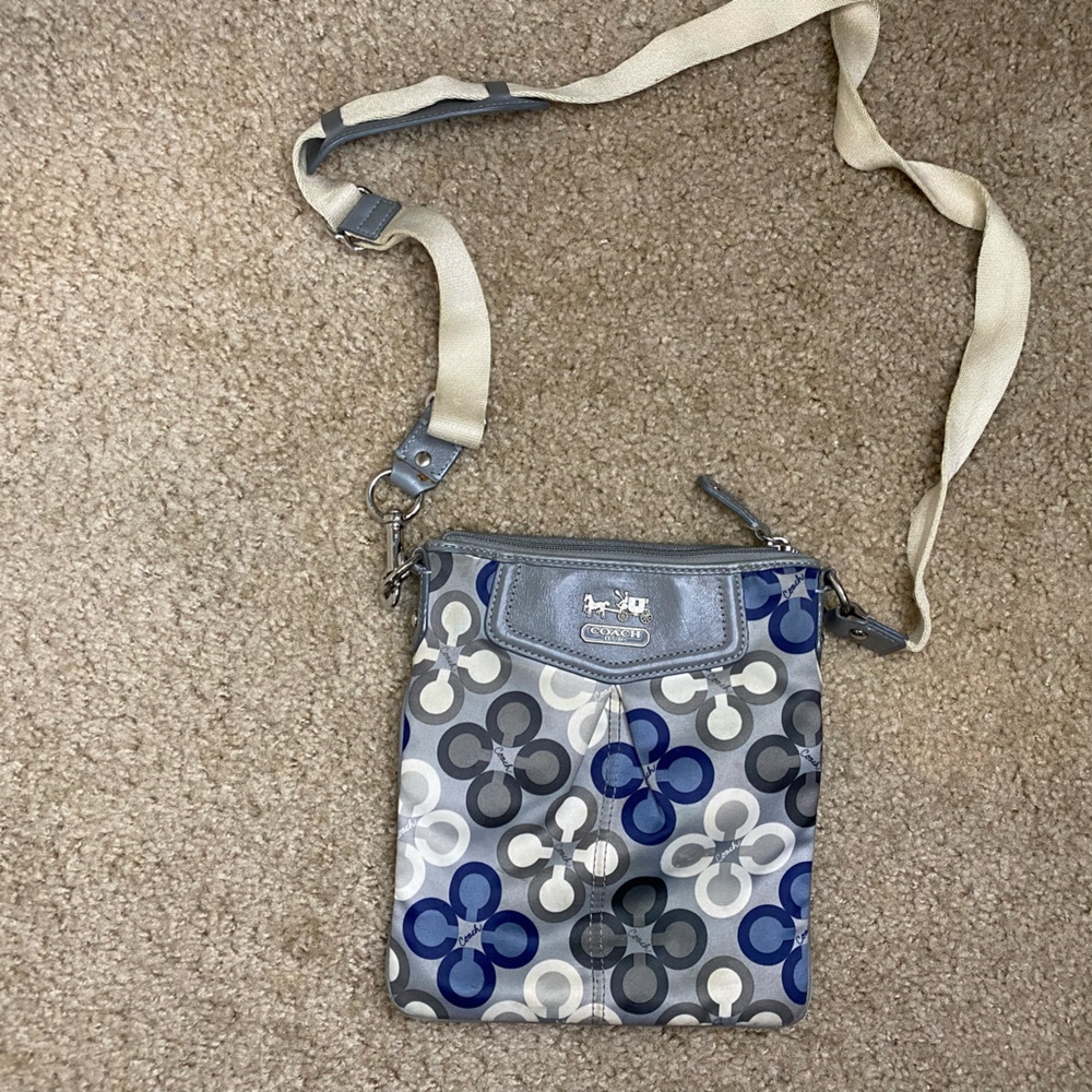 COACH Signature Logo Blue Sequin Crossbody Bag